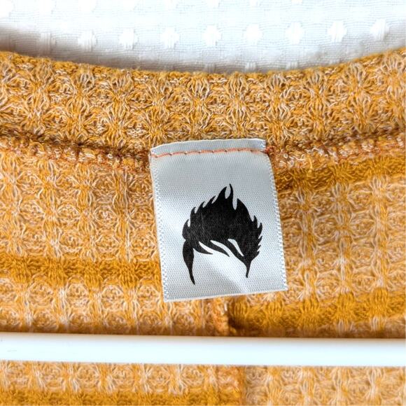 Waffle Knit 3X Mustard Yellow Striped Short Sleeve Top Womens Boho Soft Tee - Picture 2 of 4